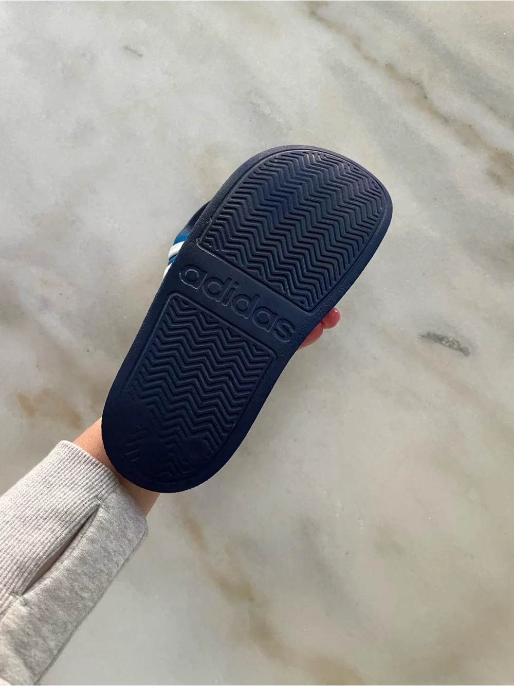 adidas Navy Slides with White Stripes